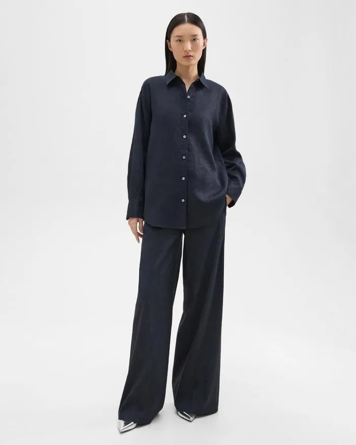 Theory Boyfriend Shirt In Relaxed Linen Concord Women Tops Theory Boyfriend Shirt In Relaxed Linen Concord Women Tops