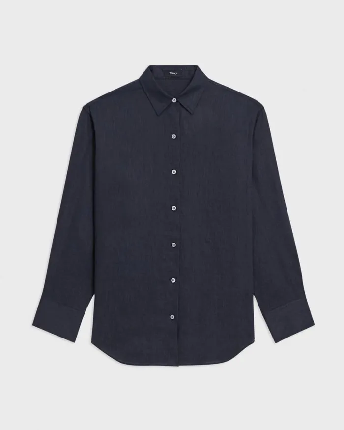 Theory Boyfriend Shirt In Relaxed Linen Concord Women Tops Theory Boyfriend Shirt In Relaxed Linen Concord Women Tops