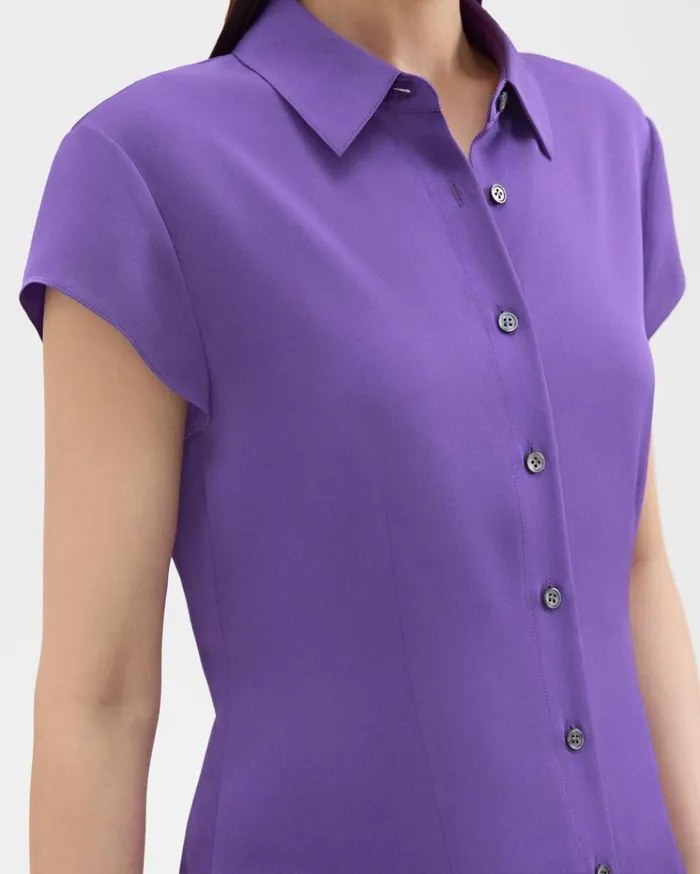 Theory Cap Sleeve Shirt In Silk Georgette Bright Peony Women Tops