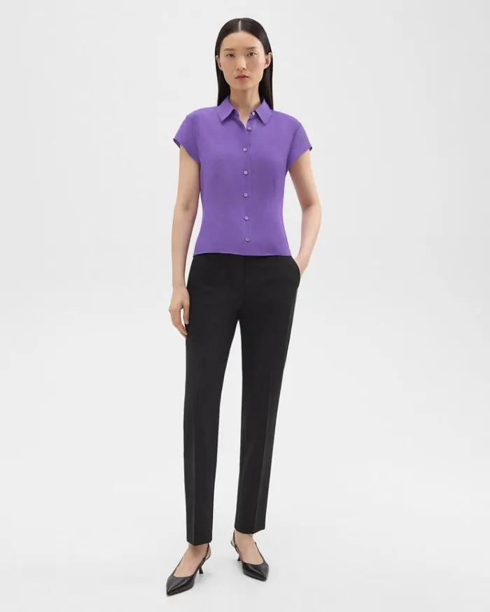 Theory Cap Sleeve Shirt In Silk Georgette Bright Peony Women Tops