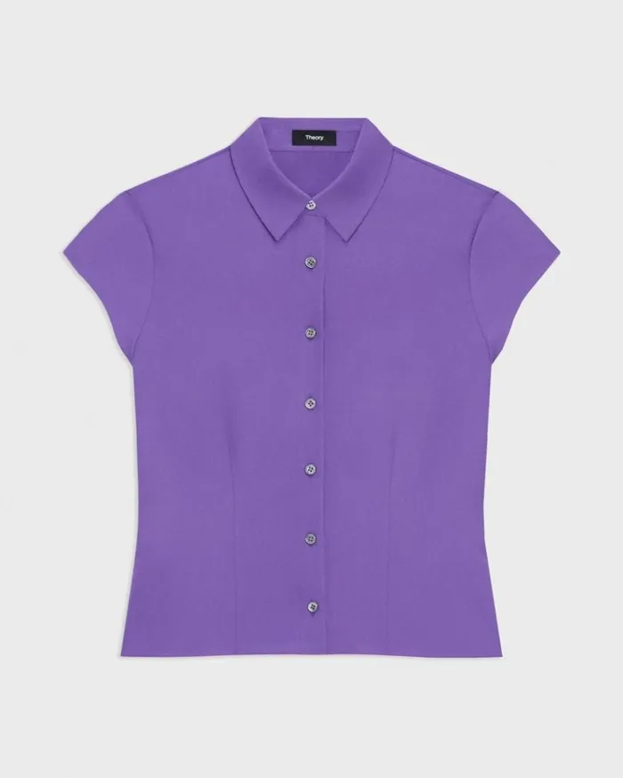 Theory Cap Sleeve Shirt In Silk Georgette Bright Peony Women Tops
