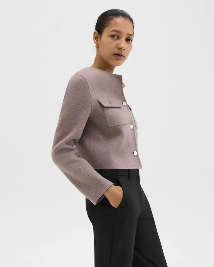 Theory Cardigan Jacket In DoubleFace WoolCashmere Cinder Melange Women Blazers Jackets
