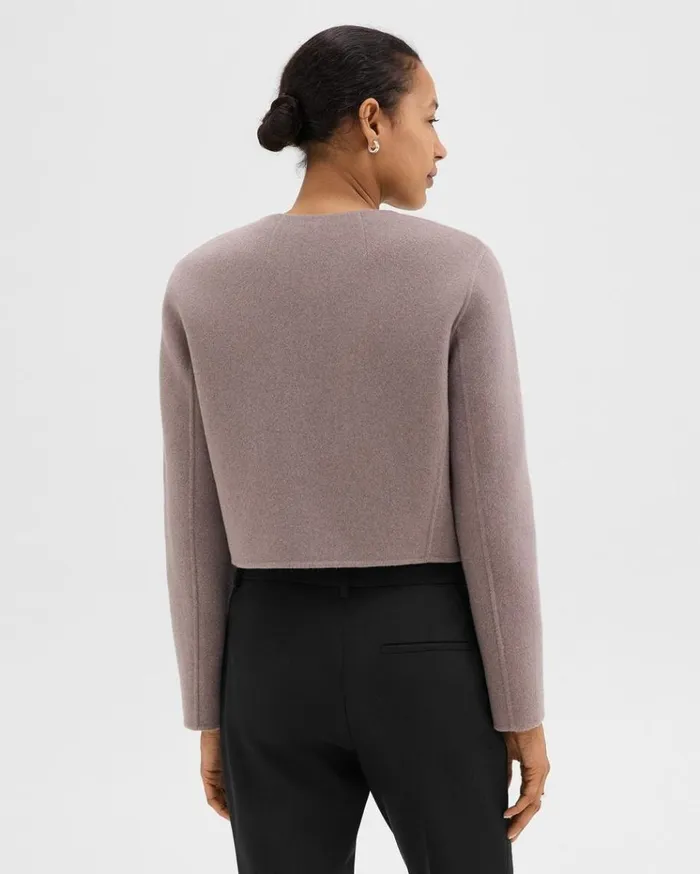 Theory Cardigan Jacket In DoubleFace WoolCashmere Cinder Melange Women Blazers Jackets