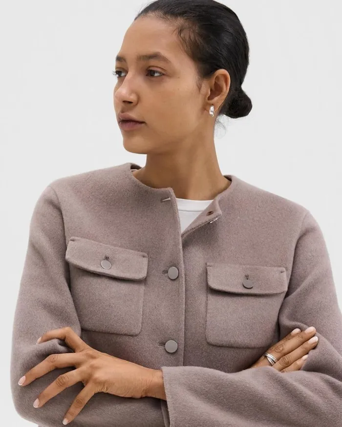 Theory Cardigan Jacket In DoubleFace WoolCashmere Cinder Melange Women Blazers Jackets