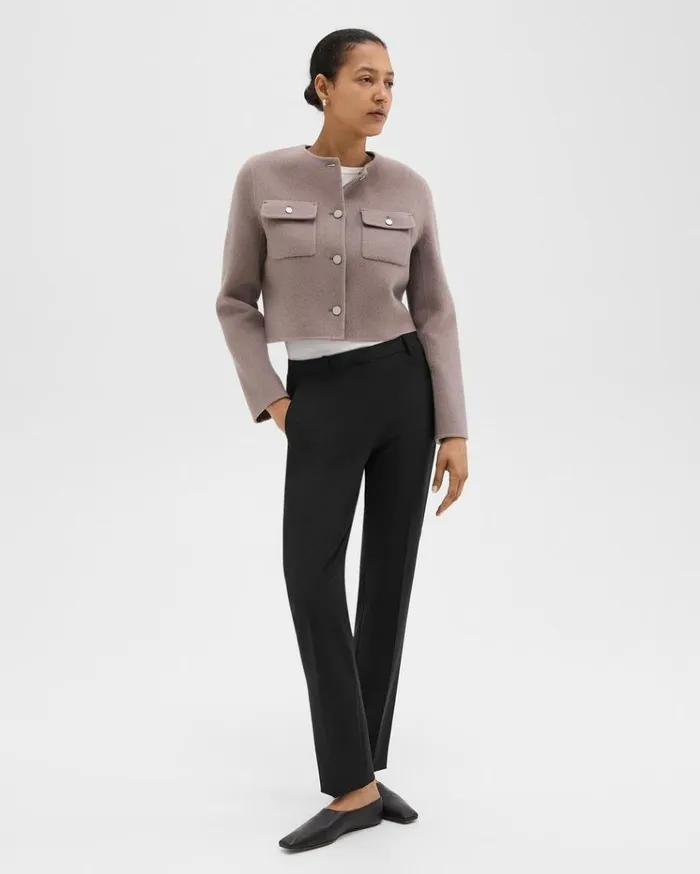 Theory Cardigan Jacket In DoubleFace WoolCashmere Cinder Melange Women Blazers Jackets