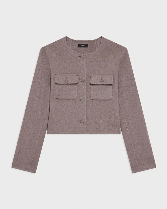 Theory Cardigan Jacket In DoubleFace WoolCashmere Cinder Melange Women Blazers Jackets