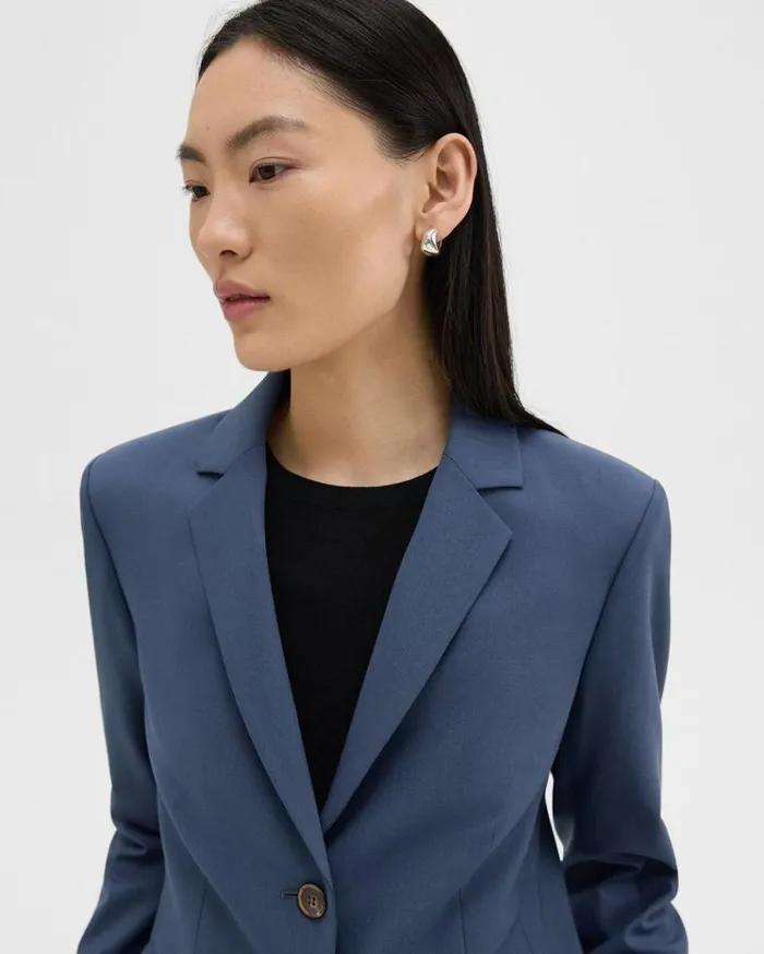 Theory Carissa Blazer In Good Wool Ash Blue Women Blazers Jackets