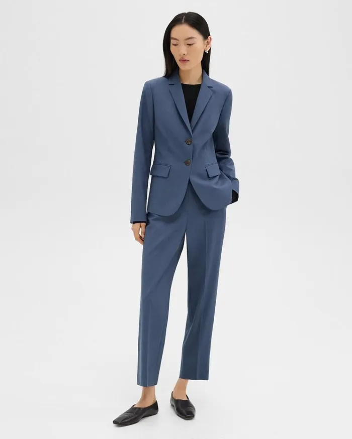Theory Carissa Blazer In Good Wool Ash Blue Women Blazers Jackets