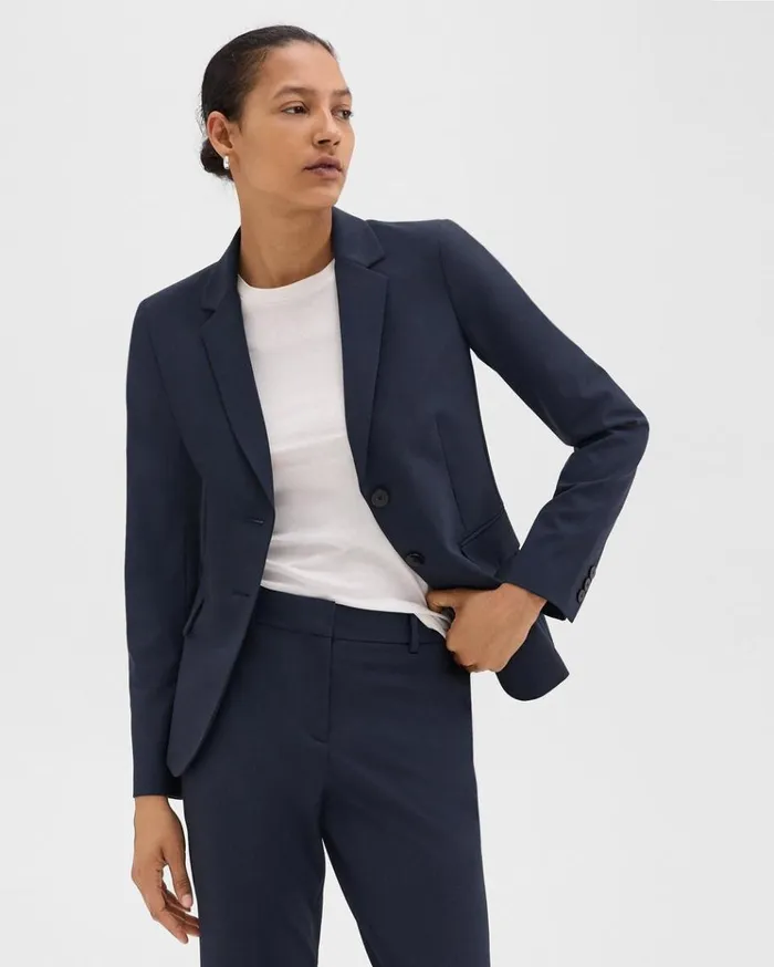 Theory Carissa Blazer In Good Wool Nocturne Navy Women Blazers Jackets