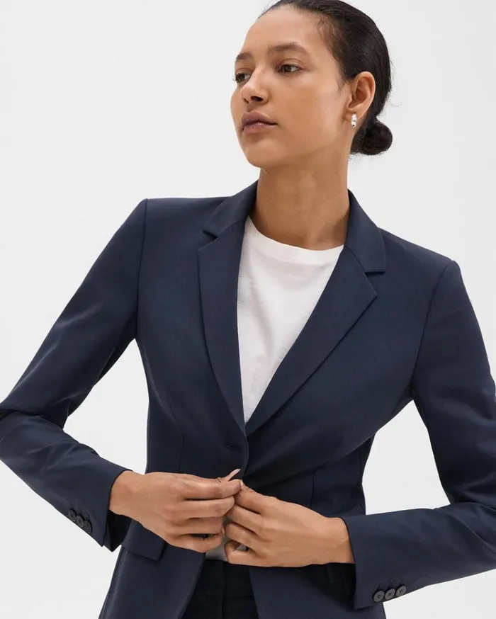 Theory Carissa Blazer In Good Wool Nocturne Navy Women Blazers Jackets