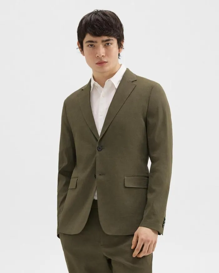 Theory Clinton Blazer In Good Linen Dark Olive Men Blazers Jackets