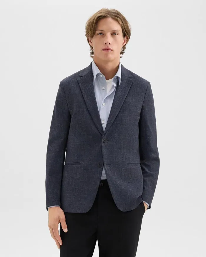 Theory Clinton Blazer In Herringbone Precision Ponte Baltic Melange Men Blazers Jackets