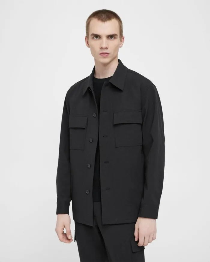 Theory Clyfford Shirt Jacket In Neoteric Twill Black Men Blazers Jackets