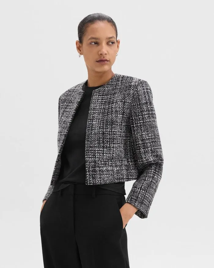 Theory Cropped Jacket In Mlange Tweed Black Multi Women Blazers Jackets Theory Cropped Jacket In Mlange Tweed Black Multi Women Blazers Jackets