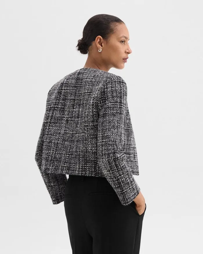 Theory Cropped Jacket In Mlange Tweed Black Multi Women Blazers Jackets Theory Cropped Jacket In Mlange Tweed Black Multi Women Blazers Jackets