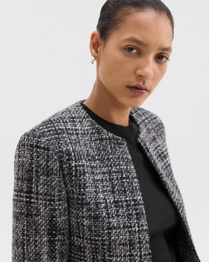 Theory Cropped Jacket In Mlange Tweed Black Multi Women Blazers Jackets Theory Cropped Jacket In Mlange Tweed Black Multi Women Blazers Jackets