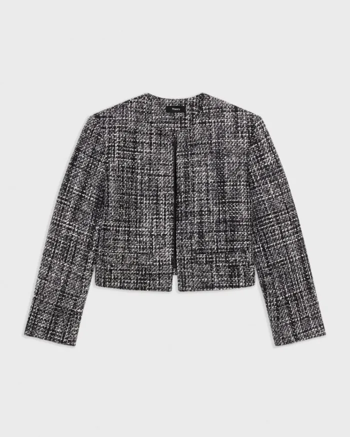 Theory Cropped Jacket In Mlange Tweed Black Multi Women Blazers Jackets Theory Cropped Jacket In Mlange Tweed Black Multi Women Blazers Jackets