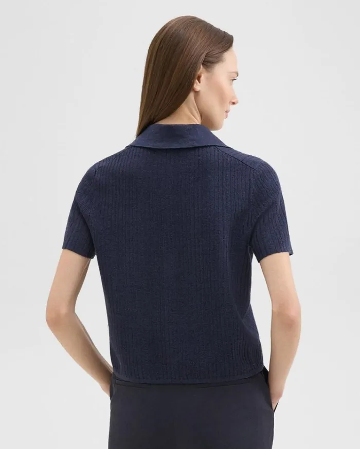 Theory Cropped Polo In LinenViscose Nocturne Navy Women Sweaters Cardigans Theory Cropped Polo In LinenViscose Nocturne Navy Women Sweaters Cardigans