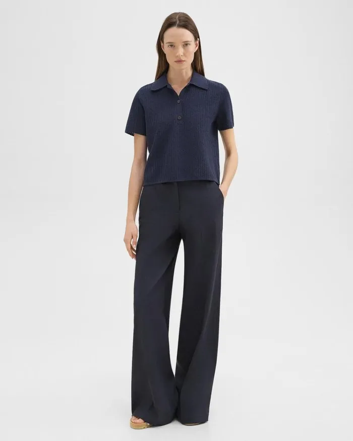 Theory Cropped Polo In LinenViscose Nocturne Navy Women Sweaters Cardigans Theory Cropped Polo In LinenViscose Nocturne Navy Women Sweaters Cardigans
