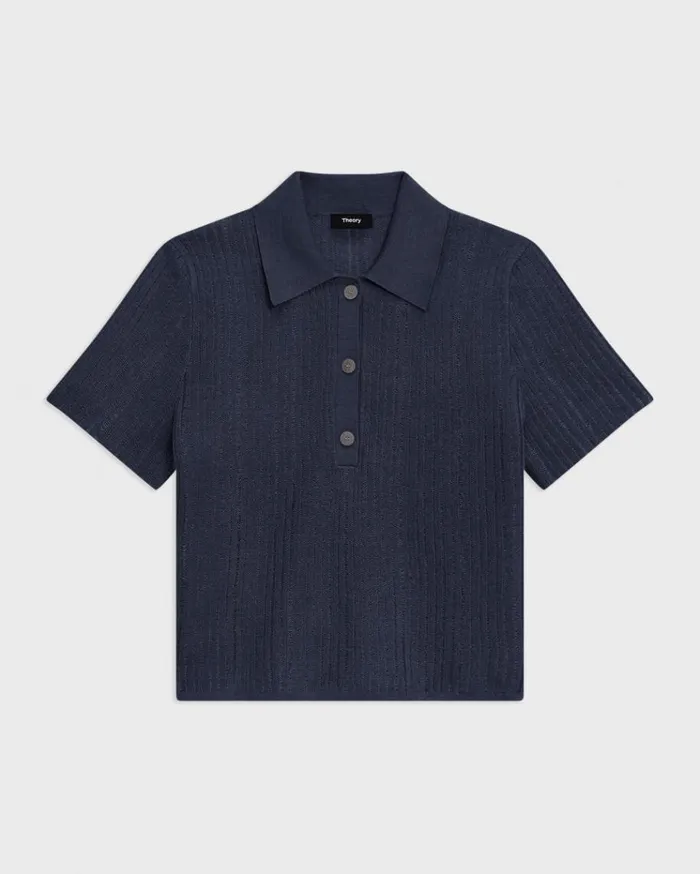 Theory Cropped Polo In LinenViscose Nocturne Navy Women Sweaters Cardigans Theory Cropped Polo In LinenViscose Nocturne Navy Women Sweaters Cardigans
