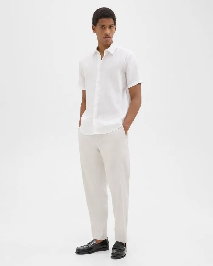 Theory Curtis Drawstring Pant In Good Linen Sand Men Suits