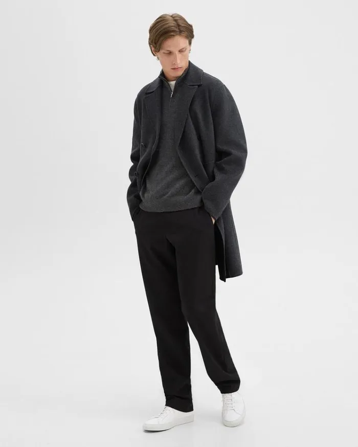 Theory DoubleBreasted Coat In DoubleFace WoolCashmere Dark Charcoal Melange Men Outerwear