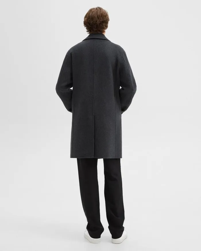Theory DoubleBreasted Coat In DoubleFace WoolCashmere Dark Charcoal Melange Men Outerwear