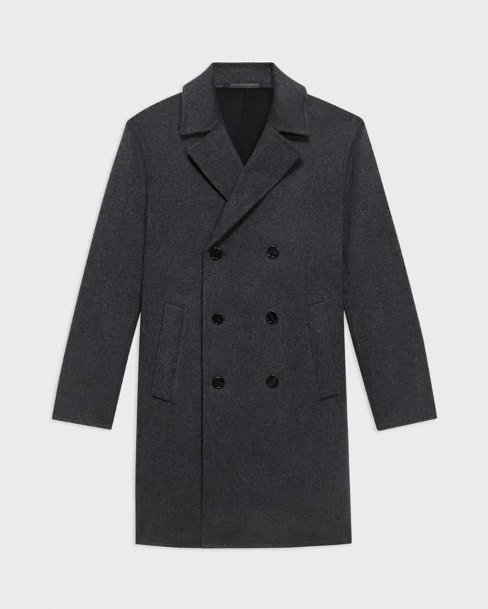 Theory DoubleBreasted Coat In DoubleFace WoolCashmere Dark Charcoal Melange Men Outerwear