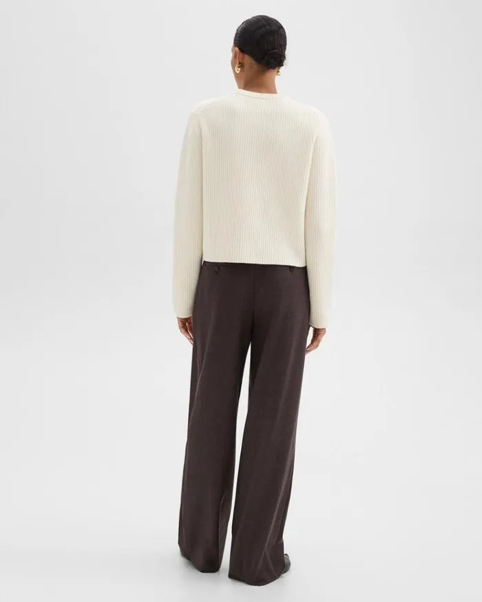 Theory Double Pleat Pant In Sleek Flannel Hickory Melange Women Pants