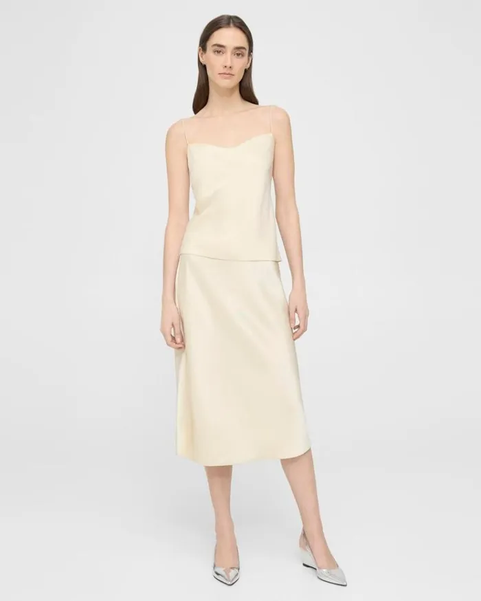 Theory Draped Camisole In Satin Golden Wheat Women Tops Theory Draped Camisole In Satin Golden Wheat Women Tops