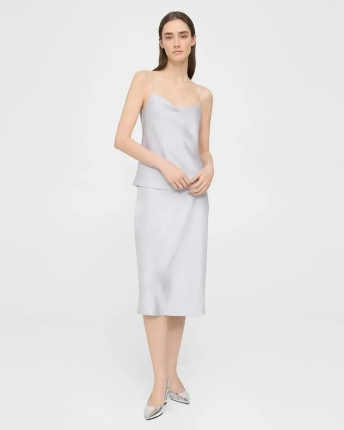 Theory Draped Camisole In Satin Silver Women Tops Theory Draped Camisole In Satin Silver Women Tops