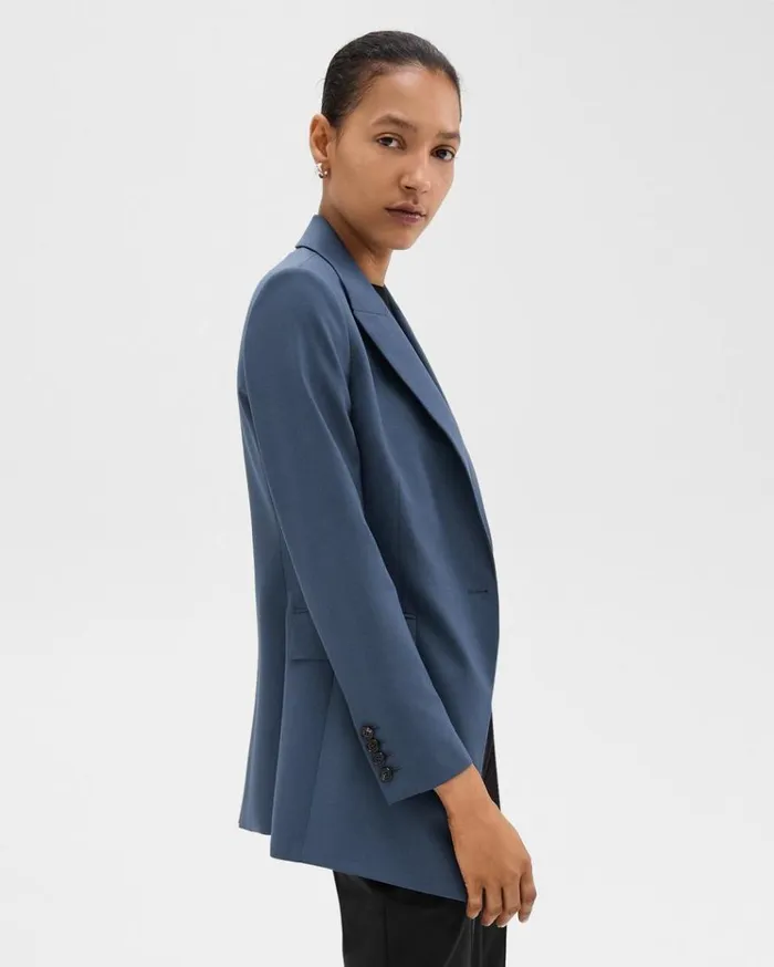 Theory Etiennette Blazer In Good Wool Ash Blue Women Blazers Jackets