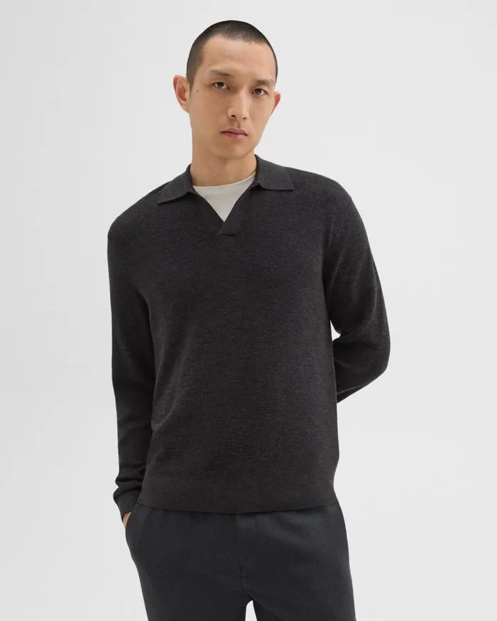 Theory Johnny Collar Sweater In Merino Wool Mink Melange Men Sweaters Cardigans Theory Johnny Collar Sweater In Merino Wool Mink Melange Men Sweaters Cardigans