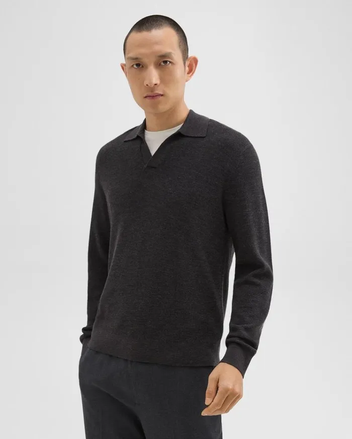 Theory Johnny Collar Sweater In Merino Wool Mink Melange Men Sweaters Cardigans