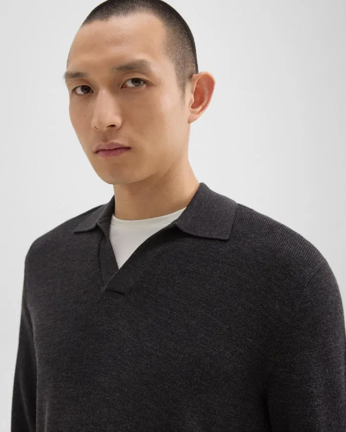Theory Johnny Collar Sweater In Merino Wool Mink Melange Men Sweaters Cardigans