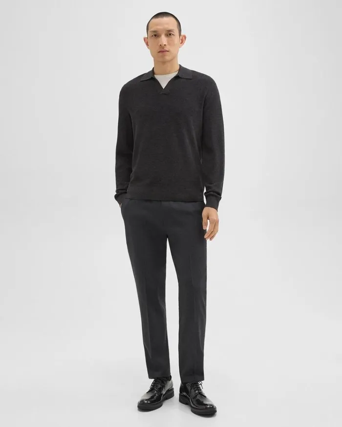 Theory Johnny Collar Sweater In Merino Wool Mink Melange Men Sweaters Cardigans