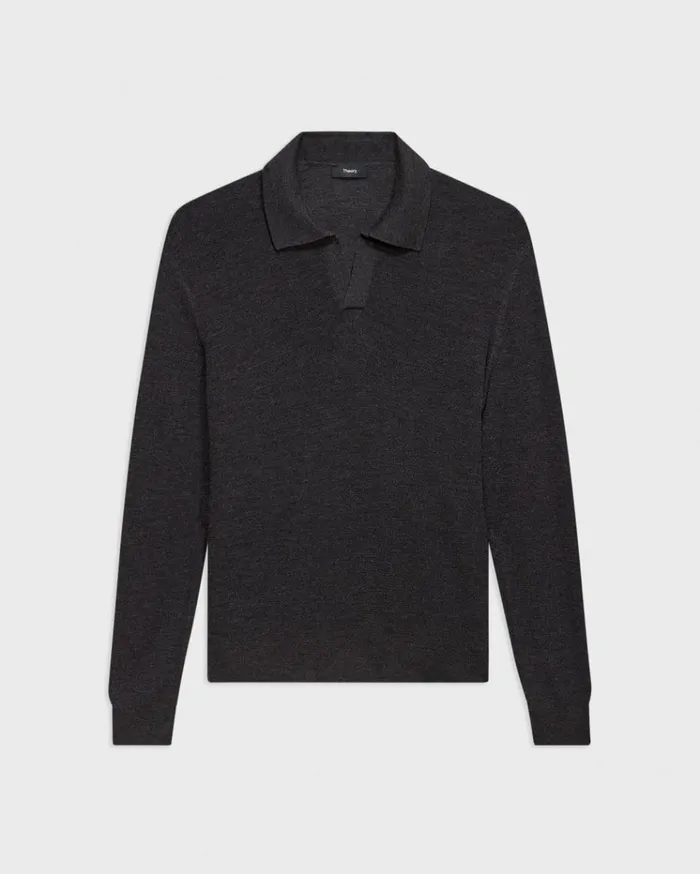 Theory Johnny Collar Sweater In Merino Wool Mink Melange Men Sweaters Cardigans