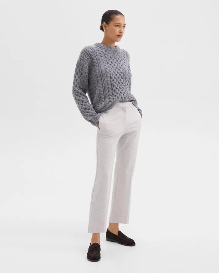 Theory Kick Pant In Herringbone Knit Light Grey Melange Women Pants Theory Kick Pant In Herringbone Knit Light Grey Melange Women Pants