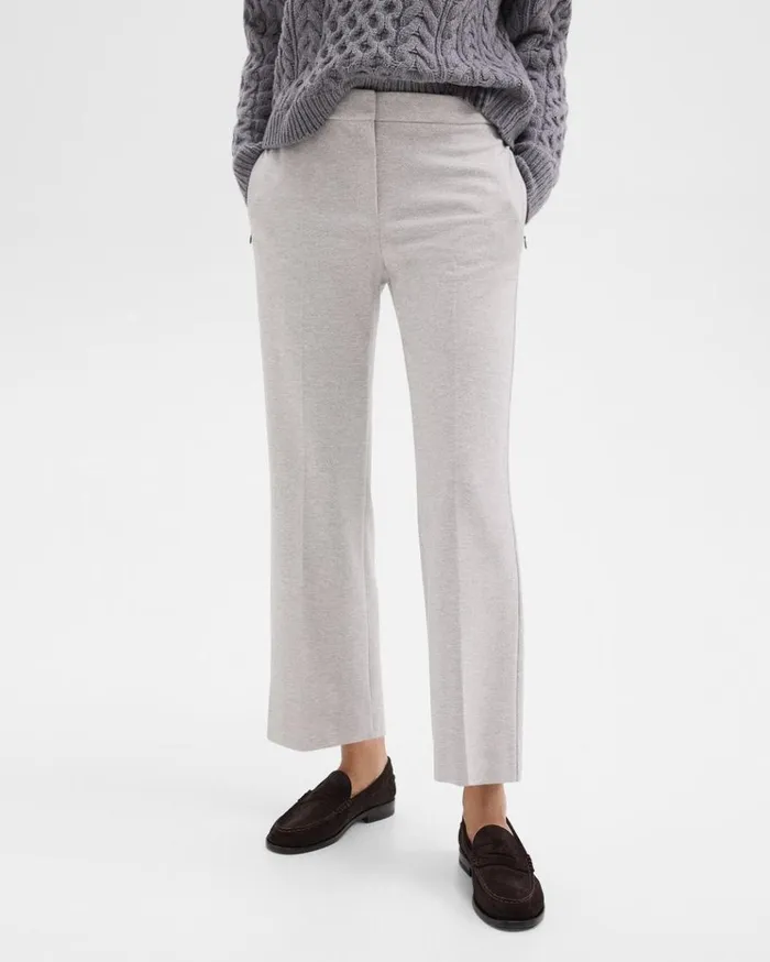 Theory Kick Pant In Herringbone Knit Light Grey Melange Women Pants Theory Kick Pant In Herringbone Knit Light Grey Melange Women Pants