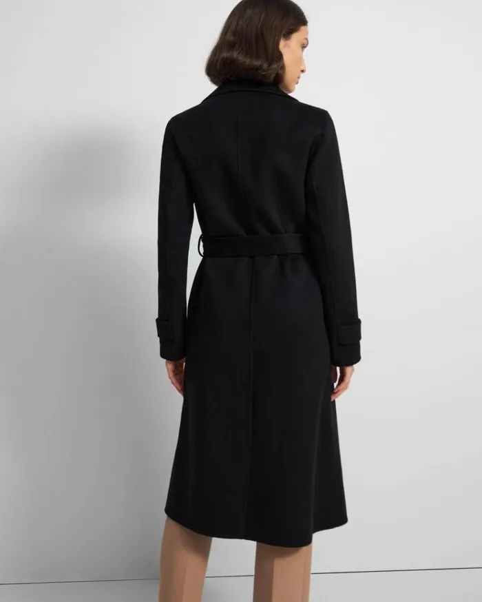 Theory Long Oaklane Trench Coat In Cashmere Black Women Outerwear Theory Long Oaklane Trench Coat In Cashmere Black Women Outerwear