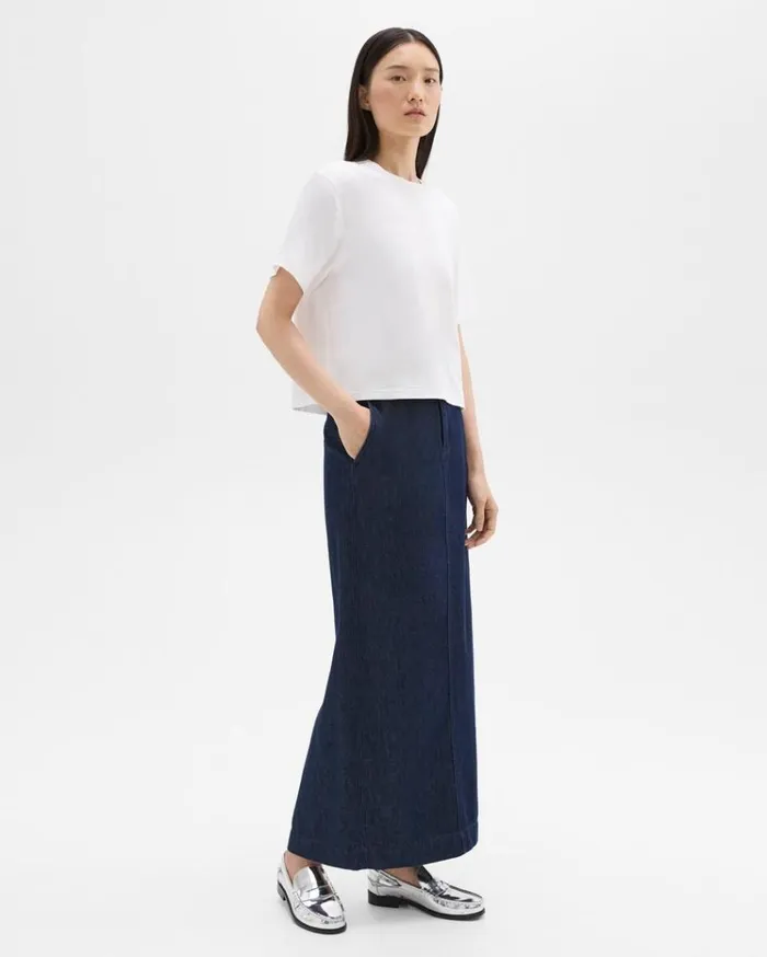Theory Maxi Trouser Skirt In Denim Indigo Women Skirts Theory Maxi Trouser Skirt In Denim Indigo Women Skirts
