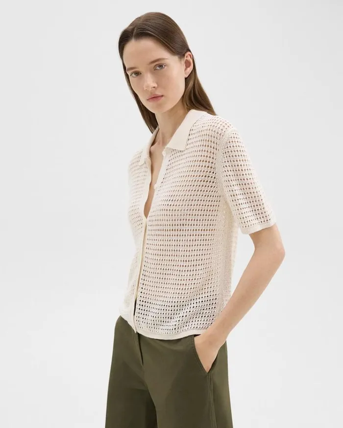 Theory Mesh ShortSleeve Shirt In LinenViscose Bone Women Tops Theory Mesh ShortSleeve Shirt In LinenViscose Bone Women Tops