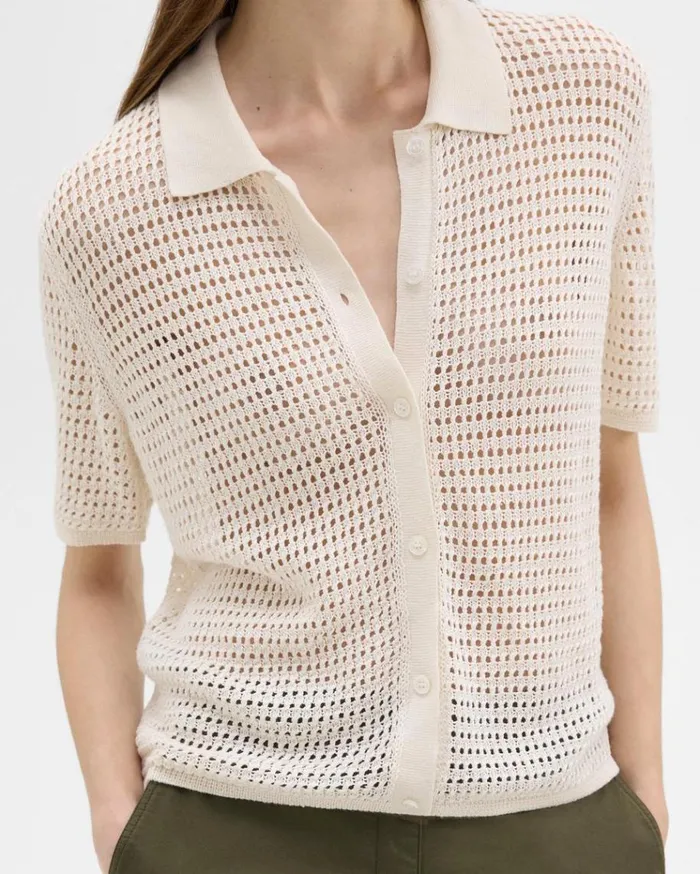 Theory Mesh ShortSleeve Shirt In LinenViscose Bone Women Tops Theory Mesh ShortSleeve Shirt In LinenViscose Bone Women Tops