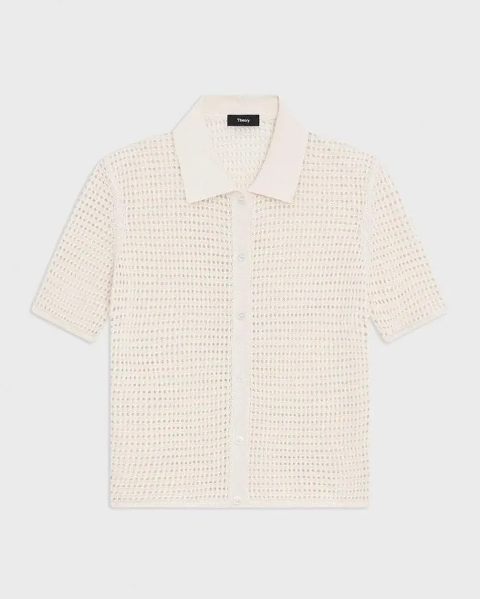 Theory Mesh ShortSleeve Shirt In LinenViscose Bone Women Tops Theory Mesh ShortSleeve Shirt In LinenViscose Bone Women Tops
