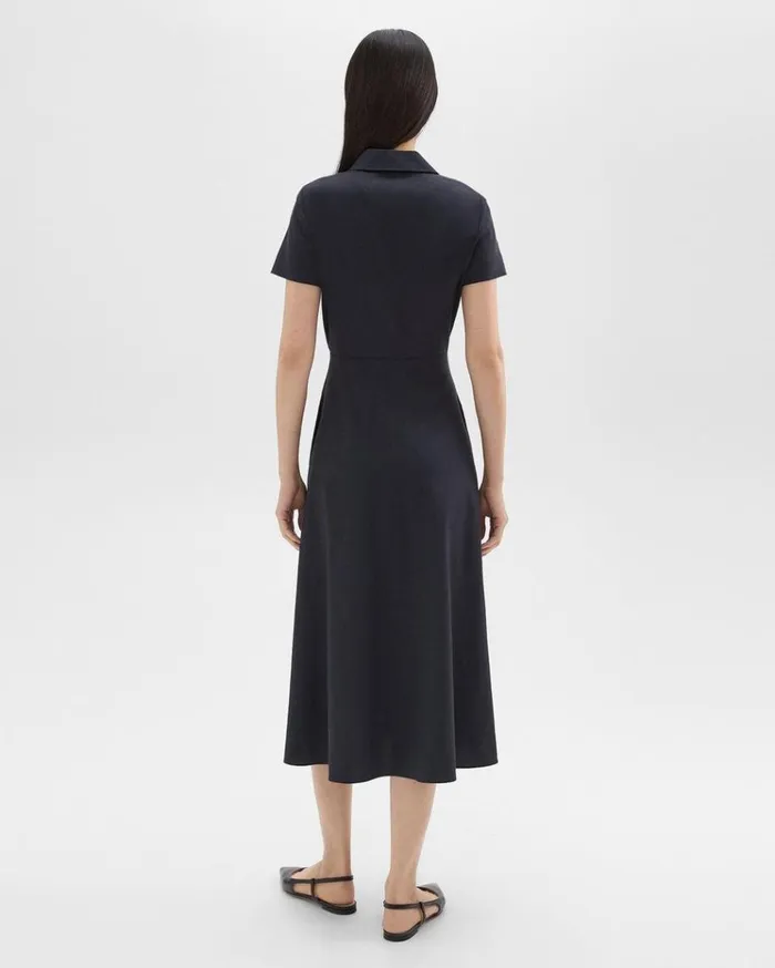 Theory Midi Shirt Dress In Good Linen Concord Women Dresses
