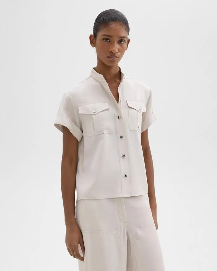 Theory Military Shirt In Fluid Twill New Sand Women Tops Theory Military Shirt In Fluid Twill New Sand Women Tops