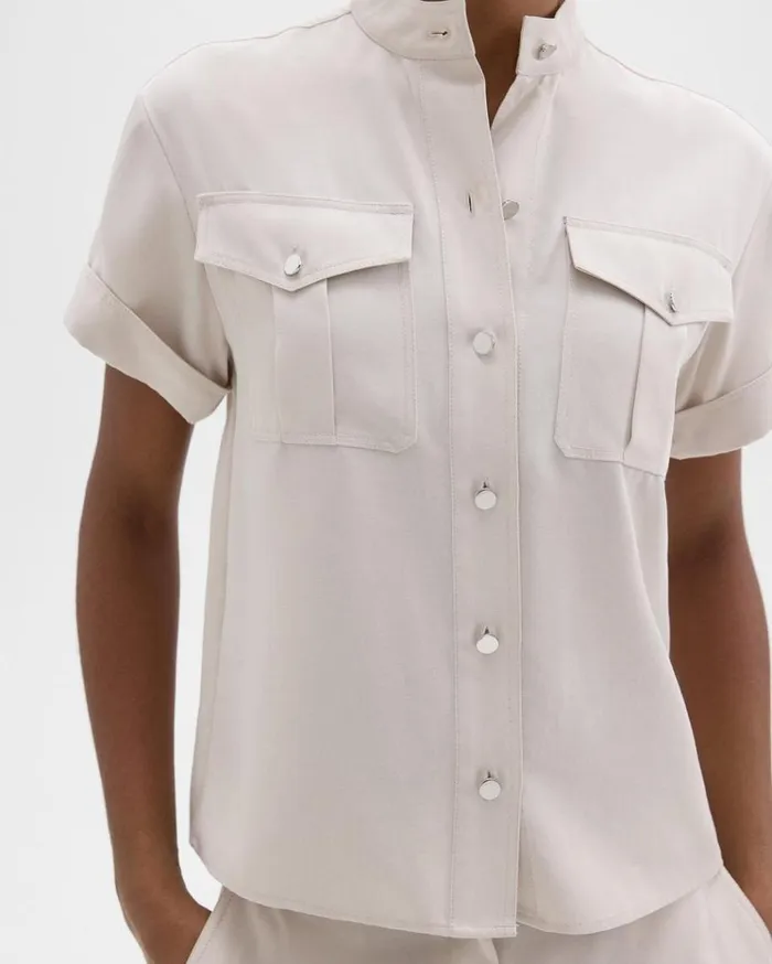 Theory Military Shirt In Fluid Twill New Sand Women Tops Theory Military Shirt In Fluid Twill New Sand Women Tops