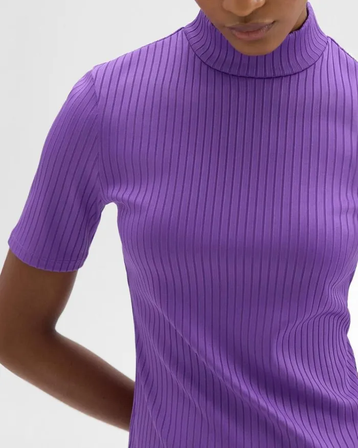 Theory Mock Neck ShortSleeve Top In Rib Knit Bright Peony Women TShirts Tank Tops Theory Mock Neck ShortSleeve Top In Rib Knit Bright Peony Women TShirts Tank Tops