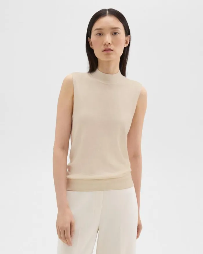 Theory Mock Neck Sweater Shell In Regal Wool Ecru Women Sweaters Cardigans