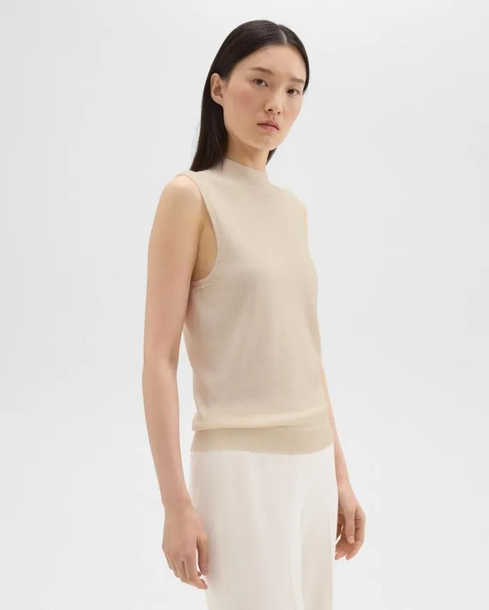 Theory Mock Neck Sweater Shell In Regal Wool Ecru Women Sweaters Cardigans